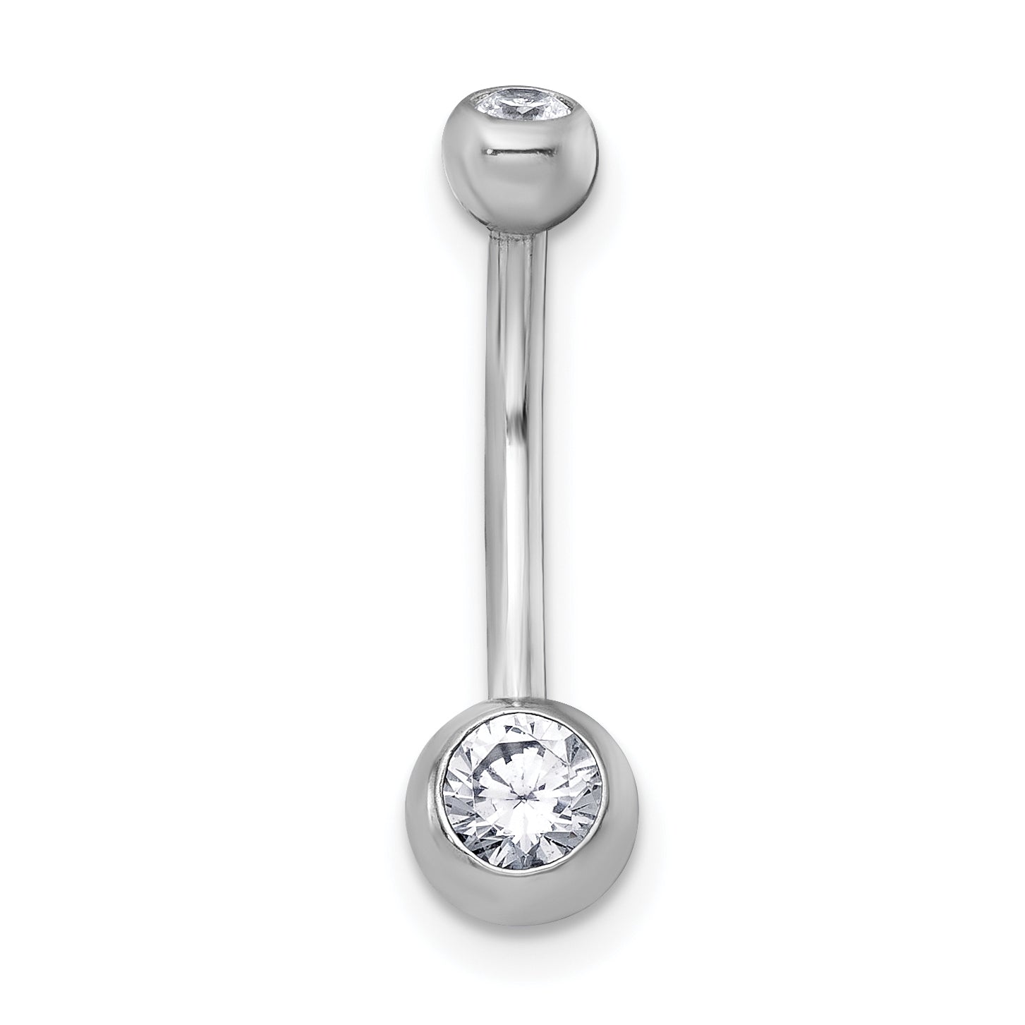 10K White Gold Polished 14 Gauge Bezel-Set Round Cz Navel Ring