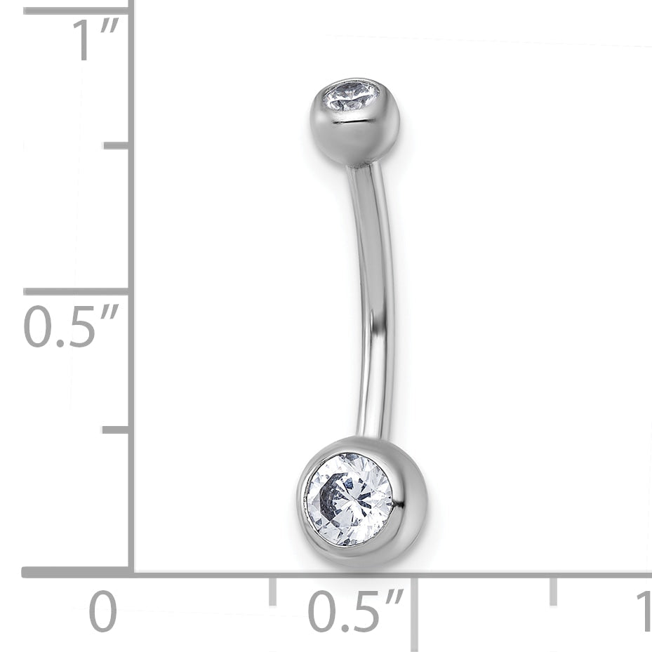 10K White Gold Polished 14 Gauge Bezel-Set Round Cz Navel Ring