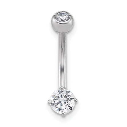 10K White Gold Polished 14 Gauge Round Cz Navel Ring