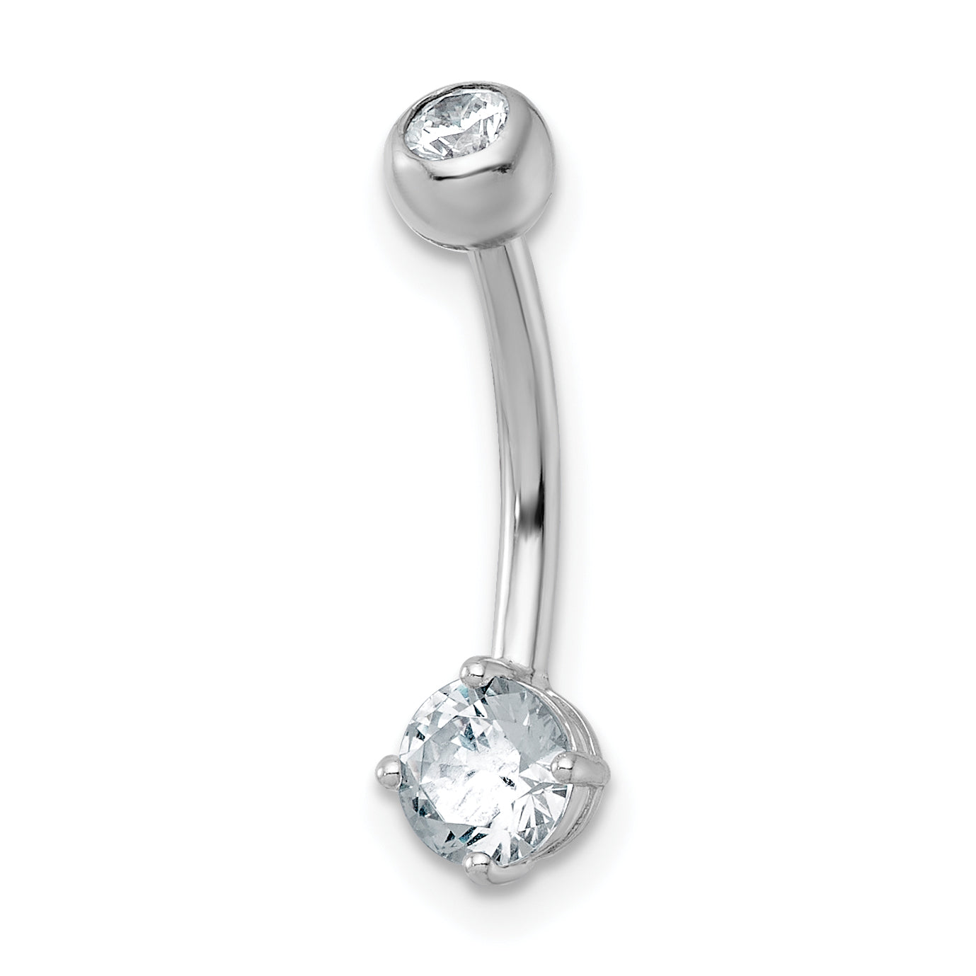 10K White Gold Polished 14 Gauge Round Cz Navel Ring