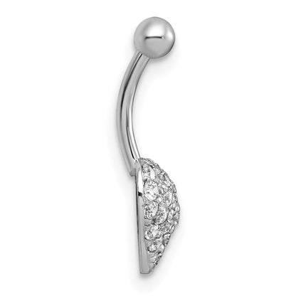 10K White Gold Polished 16 Gauge Pave Cz Heart Navel Ring