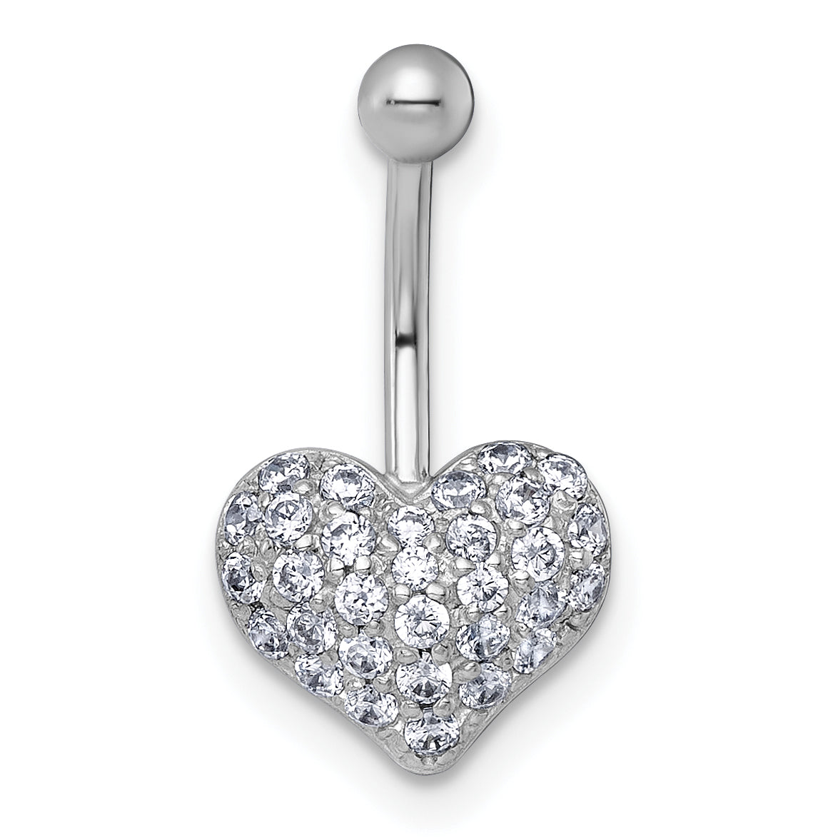 10K White Gold Polished 16 Gauge Pave Cz Heart Navel Ring
