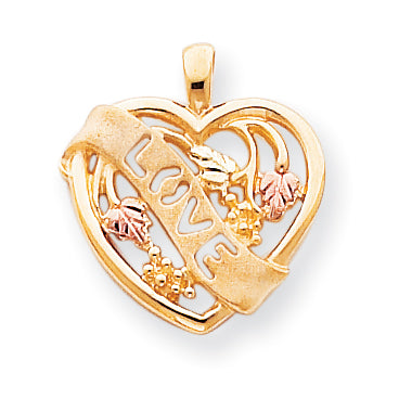 10k Yellow Gold Black Hills Love Banner Across Scrolled Heart Pendant