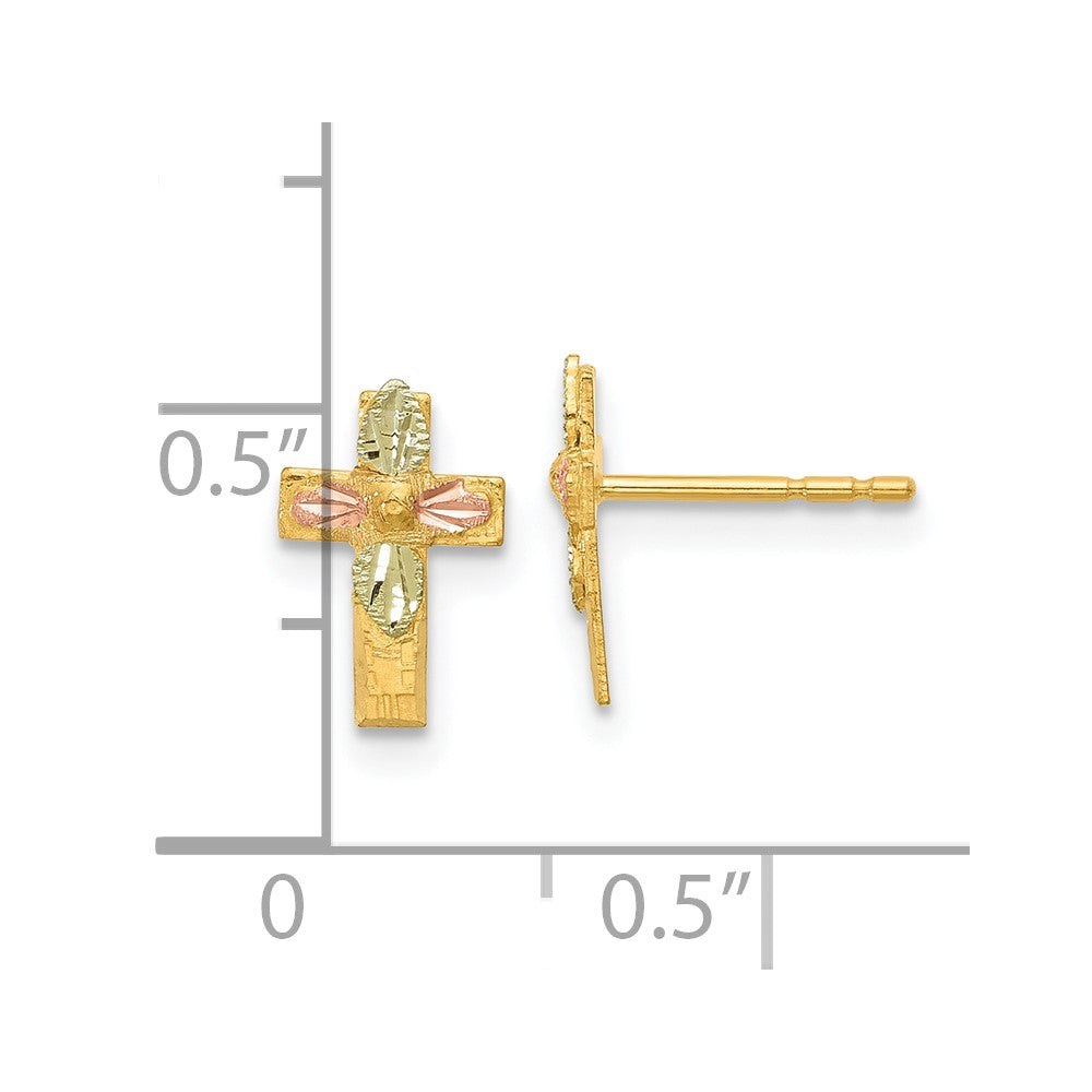 10k Tri Color Tri-Color Black Hills Gold Cross Earrings