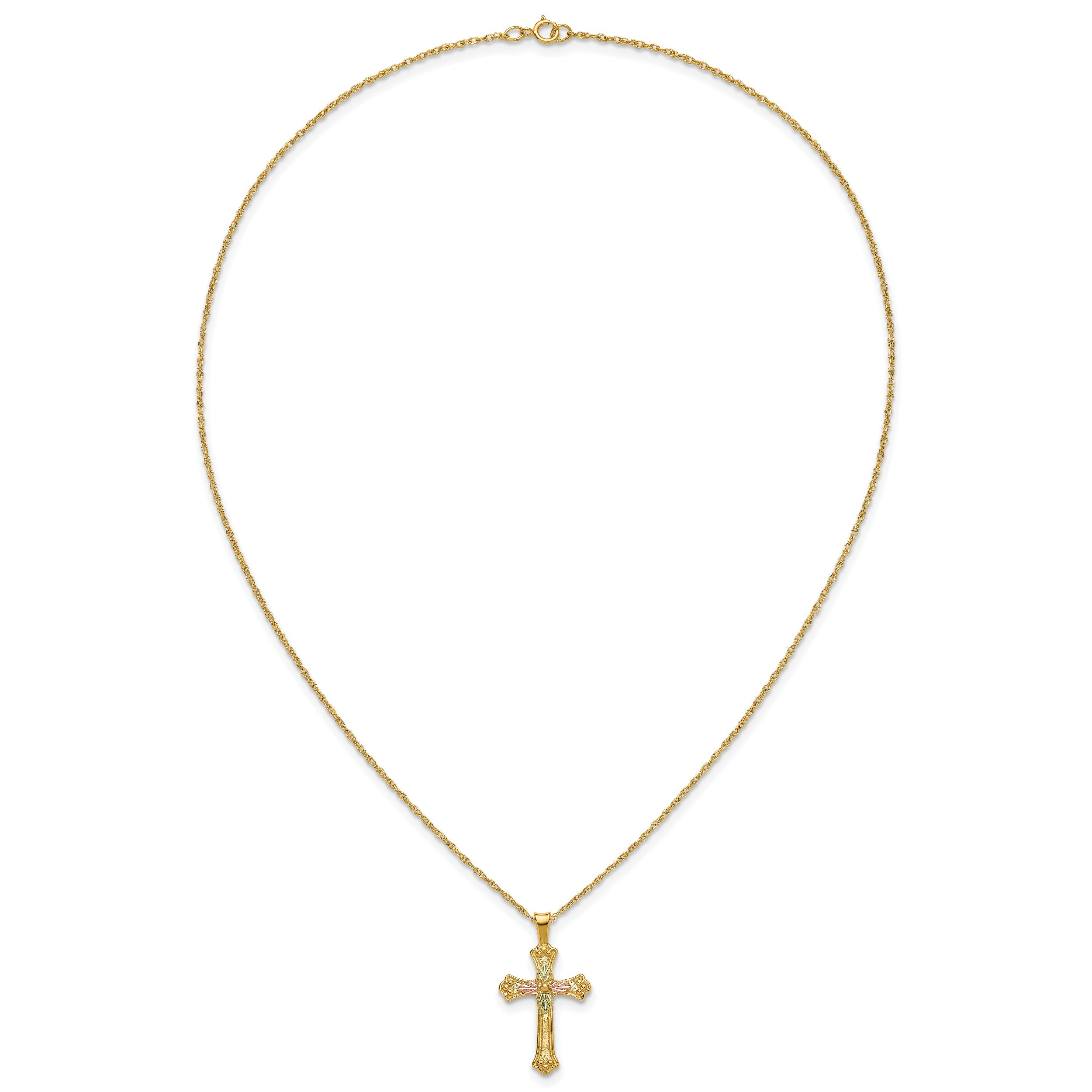 10K Tri Color W/12K Accents Black Hills Gold Cross 18In Necklace