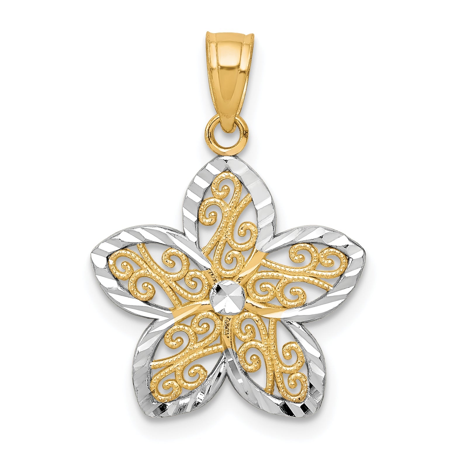 10k Yellow w/Rhodium Filigree Flower Charm