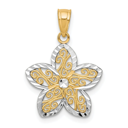 10k Yellow w/Rhodium Filigree Flower Charm