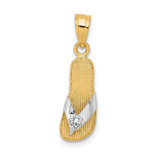 10k Yellow w/Rhodium & Rhodium CZ Flip Flop Charm