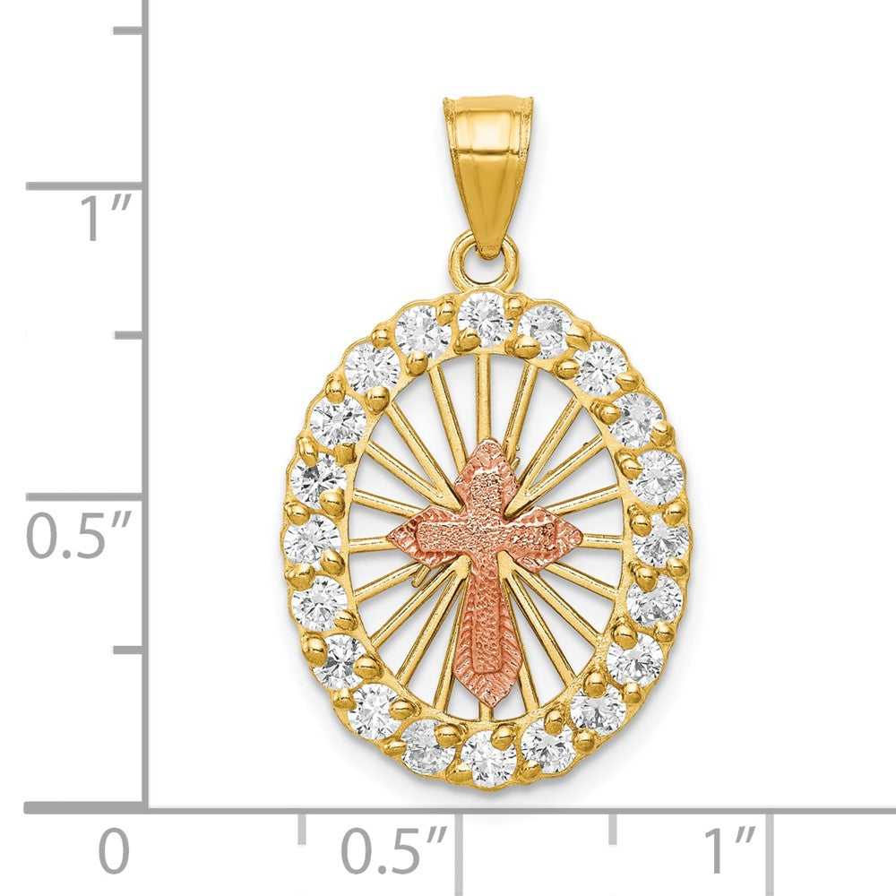 10K Two-tone Gold CZ Cross Pendant