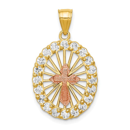 10K Two-tone Gold CZ Cross Pendant