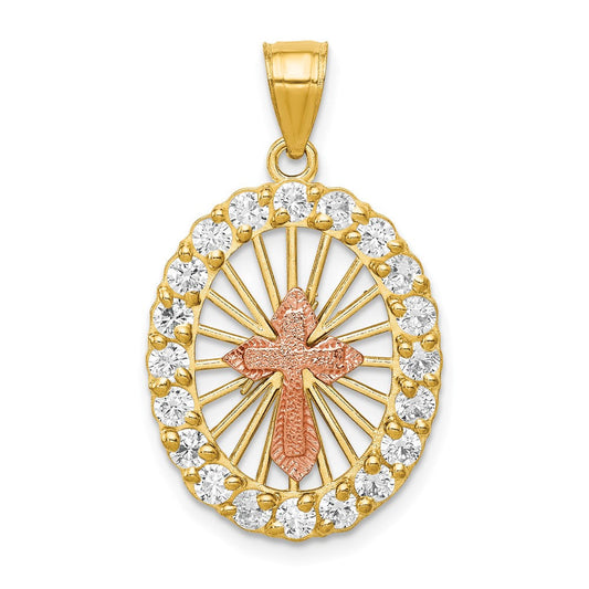 10K Two-tone Gold CZ Cross Pendant