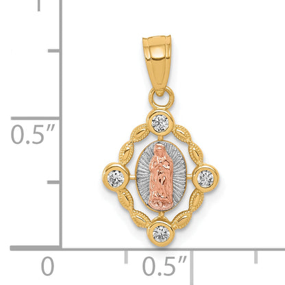 10k Two-tone Small w/ White Rhodium Our Lady of Guadalupe Pendant