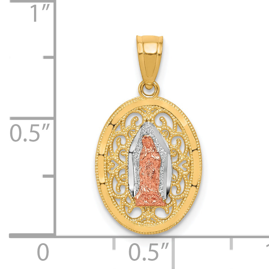 10k Two-tone with White Rhodium Our Lady of Guadalupe Pendant