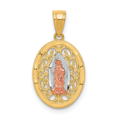 10k Two-tone with White Rhodium Our Lady of Guadalupe Pendant