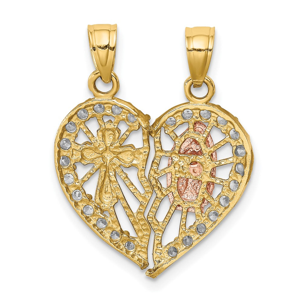 10k Two-tone 10k Two-tone w/ White Rhodium CZ Religious Break-apart Heart Pendant