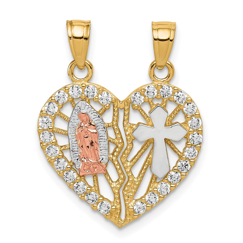 10k Two-tone 10k Two-tone w/ White Rhodium CZ Religious Break-apart Heart Pendant