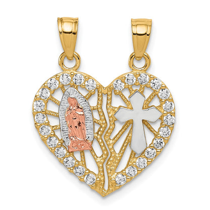 10k Two-tone 10k Two-tone w/ White Rhodium CZ Religious Break-apart Heart Pendant