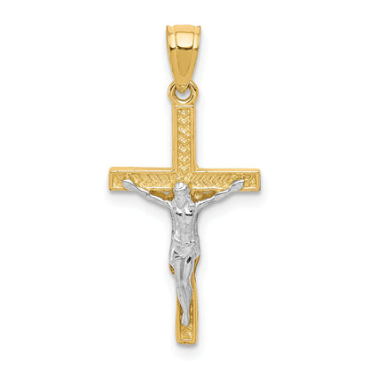 10k Yellow w/Rhodium w/ Rhodium Crucifix Pendant