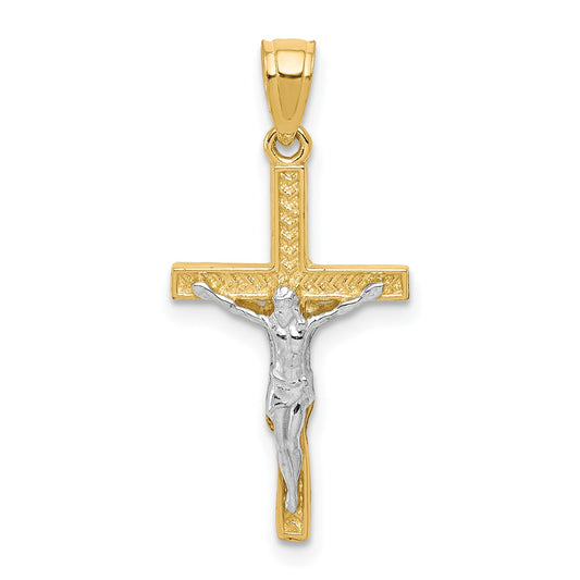 10k Yellow w/Rhodium w/ Rhodium Crucifix Pendant
