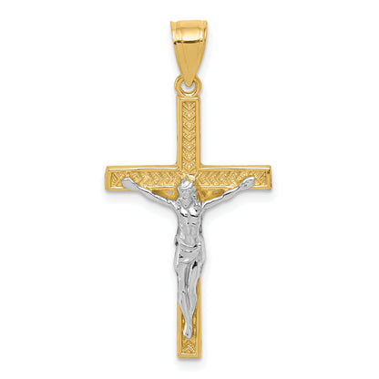 10k Yellow w/Rhodium w/ Rhodium Crucifix Pendant
