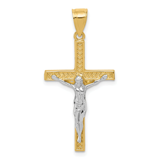 10k Yellow w/Rhodium w/ Rhodium Crucifix Pendant
