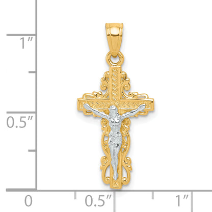 10k Yellow w/Rhodium w/ Rhodium Crucifix Pendant