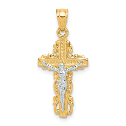 10k Yellow w/Rhodium w/ Rhodium Crucifix Pendant