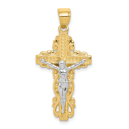 10k Yellow w/Rhodium w/ Rhodium Crucifix Pendant