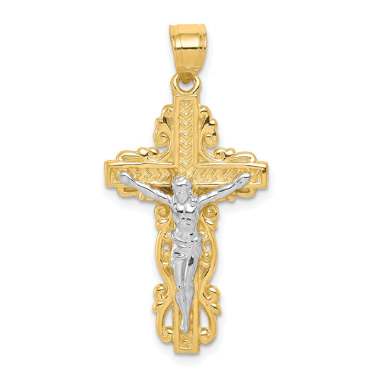 10k Yellow w/Rhodium w/ Rhodium Crucifix Pendant