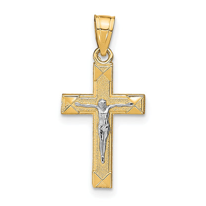 10k Yellow w/Rhodium w/ Rhodium Small Crucifix Pendant