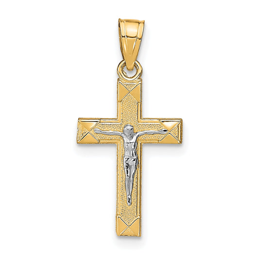 10k Yellow w/Rhodium w/ Rhodium Small Crucifix Pendant