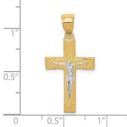 10k Yellow w/Rhodium w/ Rhodium Crucifix Pendant