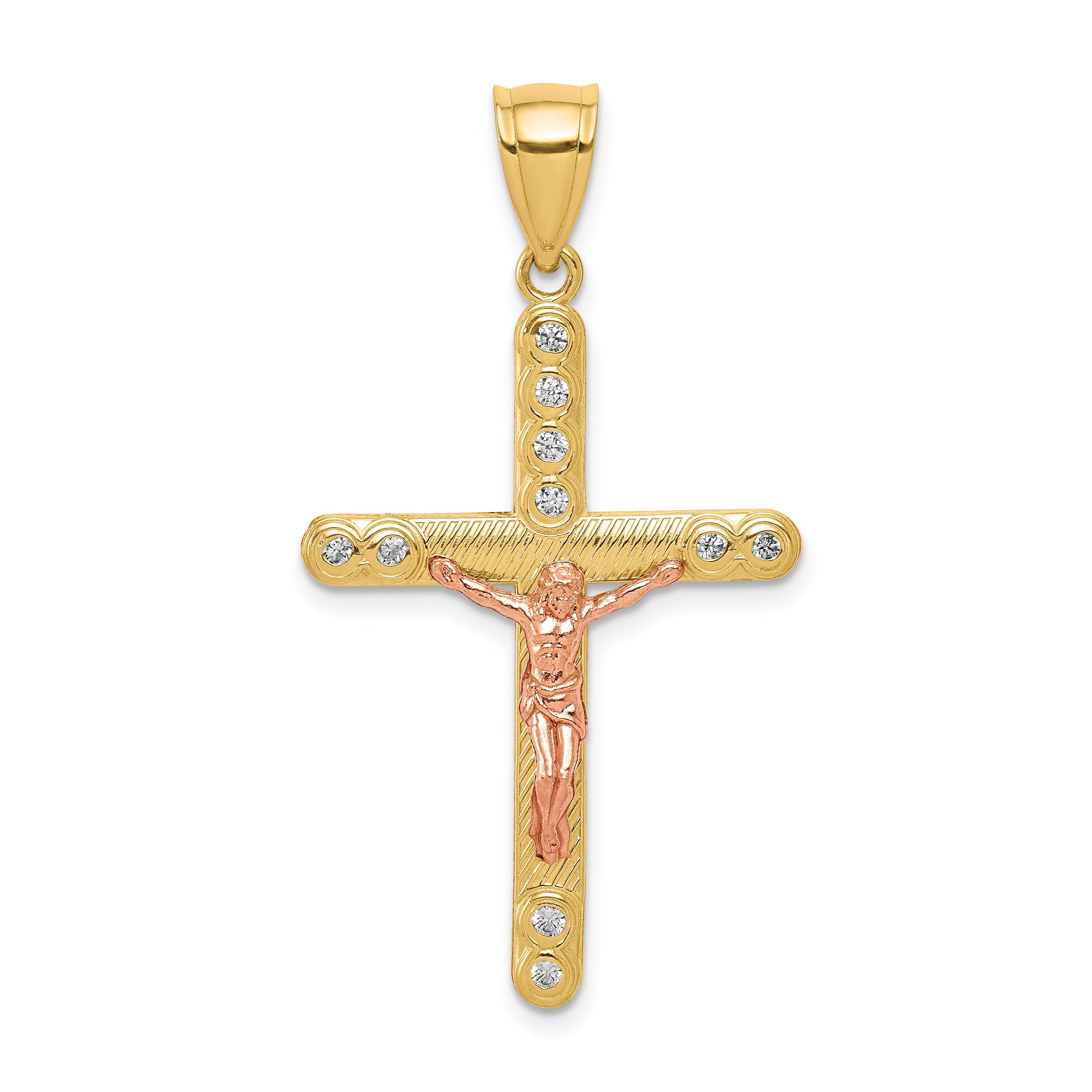 10k Two-tone 10k Two-tone CZ Crucifix Pendant