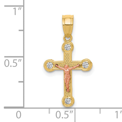 10k Two-tone 10k Two-tone Yellow and Rose Gold CZ Crucifix Pendant