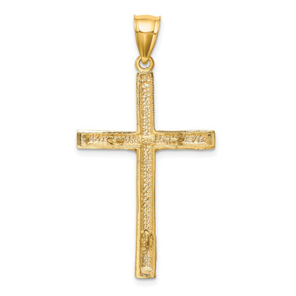 10k Yellow w/Rhodium w/ Rhodium Diamond-Cut Crucifix Pendant
