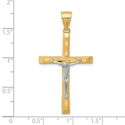 10k Yellow w/Rhodium w/ Rhodium Diamond-Cut Crucifix Pendant