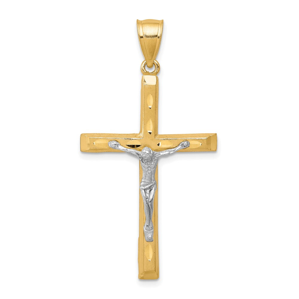 10k Yellow w/Rhodium w/ Rhodium Diamond-Cut Crucifix Pendant
