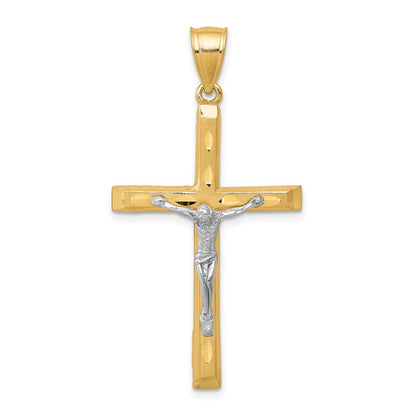 10k Yellow w/Rhodium w/ Rhodium Diamond-Cut Crucifix Pendant