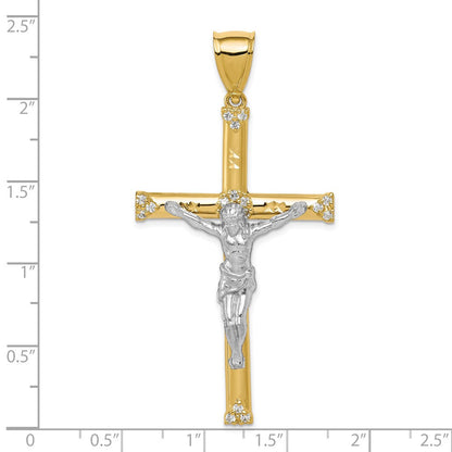 10k Yellow Gold w/Rhodium CZ Crucifix Pendant