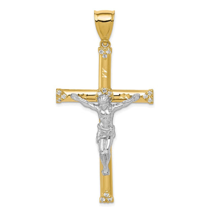 10k Yellow Gold w/Rhodium CZ Crucifix Pendant