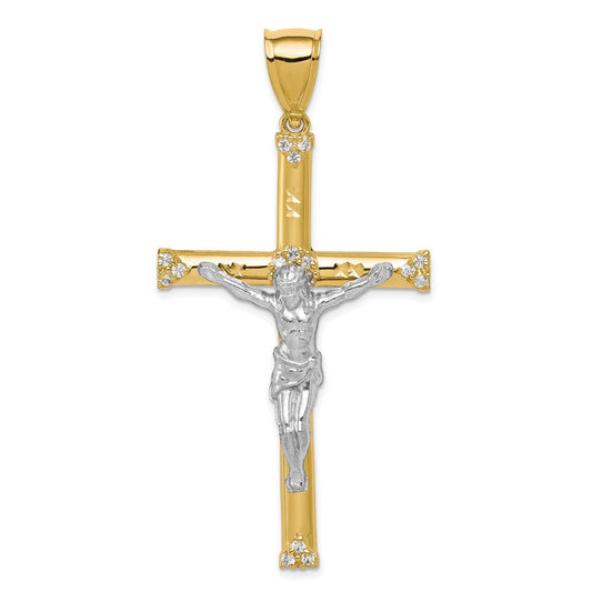 10k Yellow Gold w/Rhodium CZ Crucifix Pendant