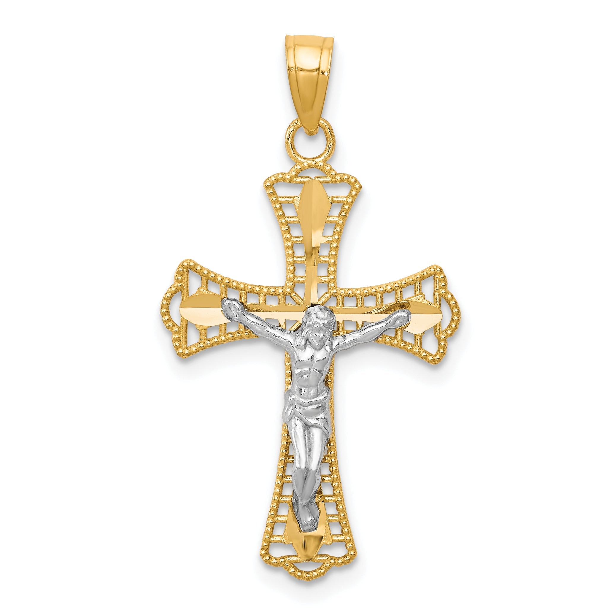 10k Yellow w/Rhodium Diamond-Cut Crucifix Pendant