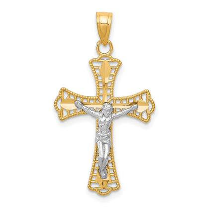 10k Yellow w/Rhodium Diamond-Cut Crucifix Pendant