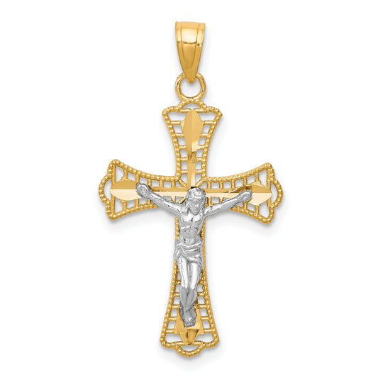 10k Yellow w/Rhodium Diamond-Cut Crucifix Pendant