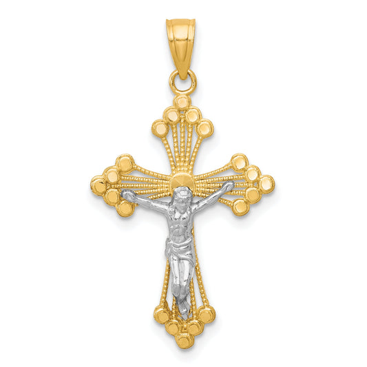 10k Yellow w/Rhodium & Rhodium Crucifix Pendant