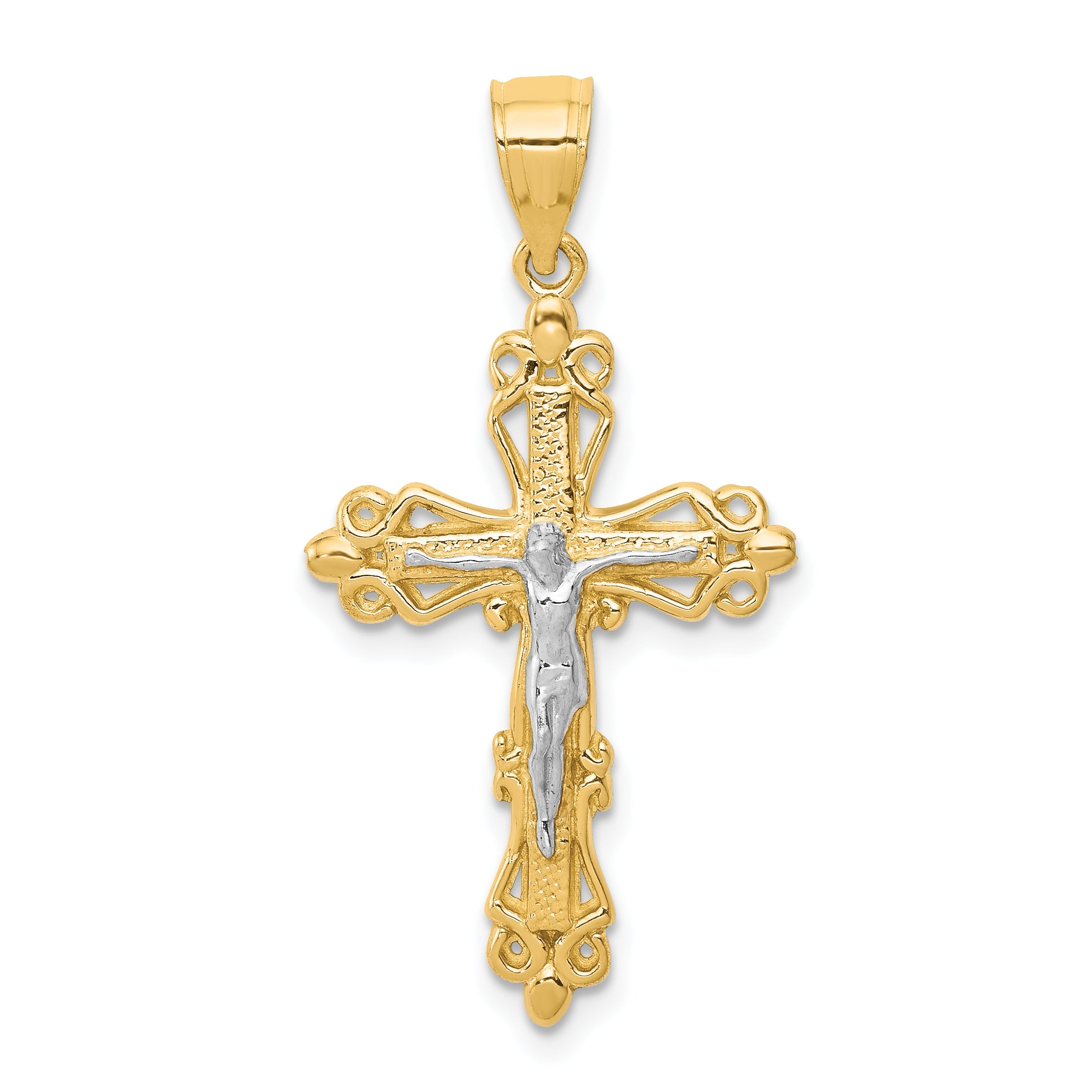 10k Yellow w/Rhodium Crucifix Pendant