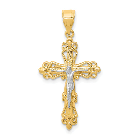 10k Yellow w/Rhodium Crucifix Pendant