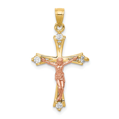 10k Two-tone 10k Two-tone CZ Crucifix Pendant