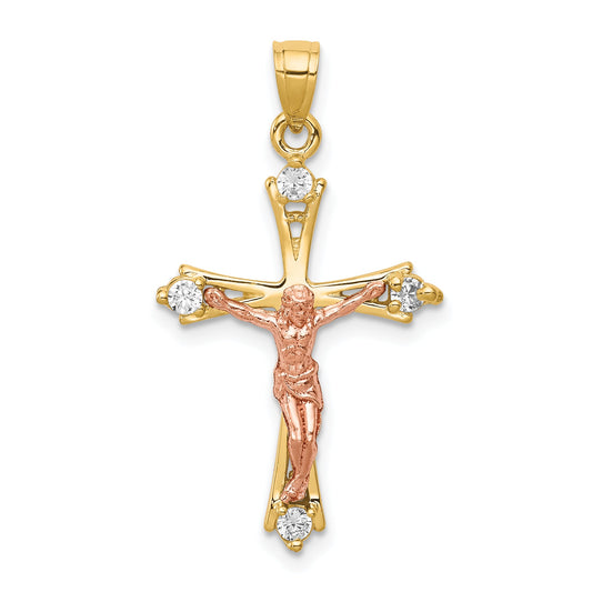 10k Two-tone 10k Two-tone CZ Crucifix Pendant
