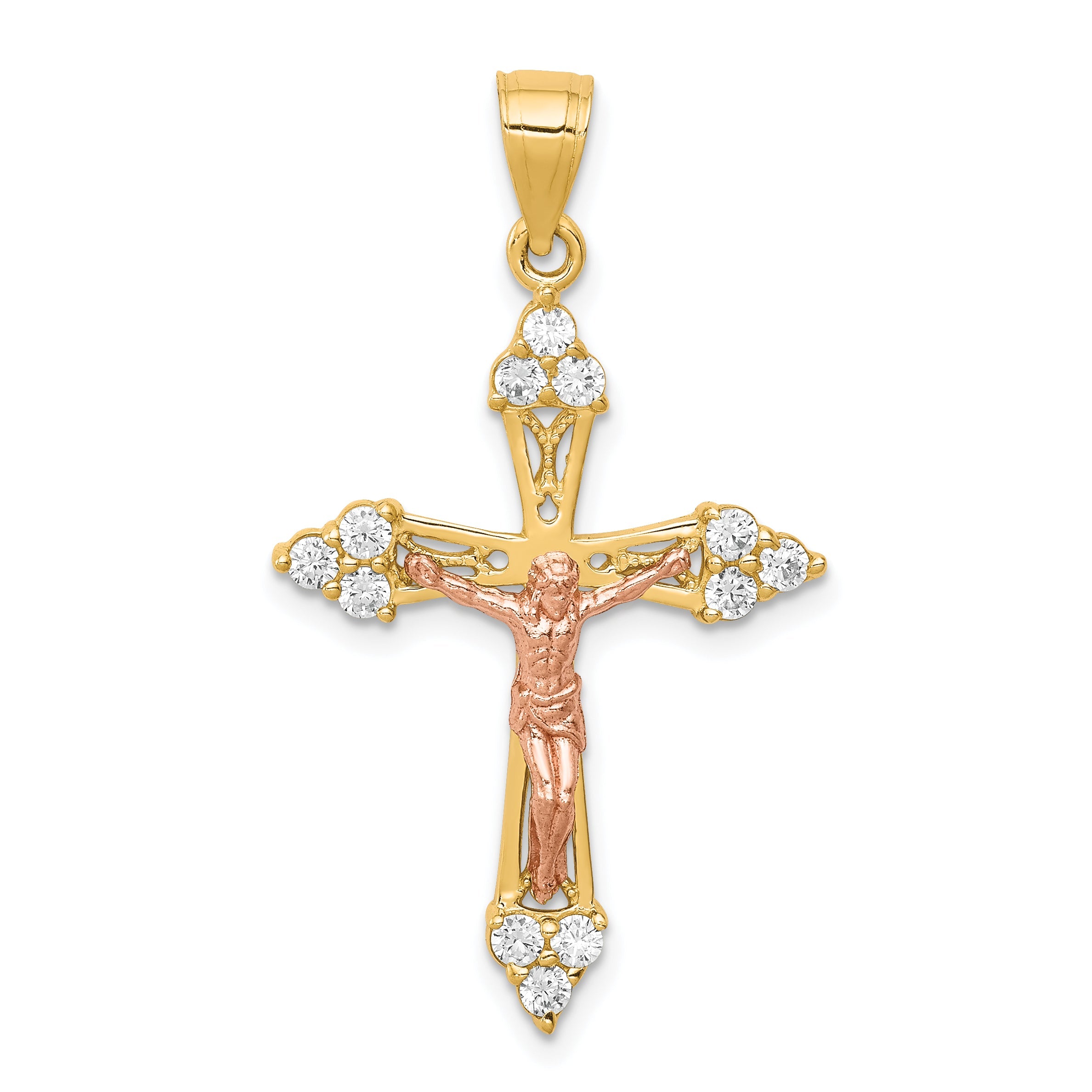 10k Two-tone 10k Two-tone CZ Crucifix Pendant